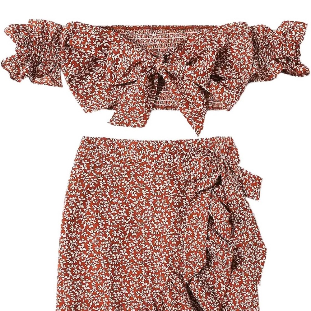 2 Piece Floral Set + Ruffle Skirt & Bow